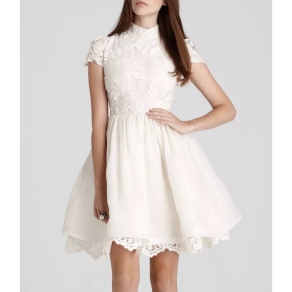 Alice + Olivia lace bodice mini dress eggshell off white - Picture 4 of 16